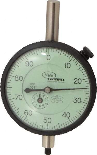 Mahr - 1" Range, 0-100 Dial Reading, 0.001" Graduation Dial Drop Indicator - 2-3/4" Dial, 0.1" Range per Revolution, 0.001" Accuracy, Revolution Counter - Strong Tooling