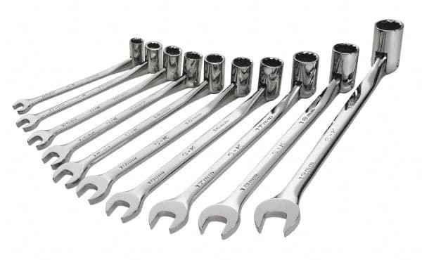 SK - 10 Piece, 10 to 19mm, Combination Wrench Set - Metric System of Measurement, Chrome Finish, Comes in Tray - Strong Tooling