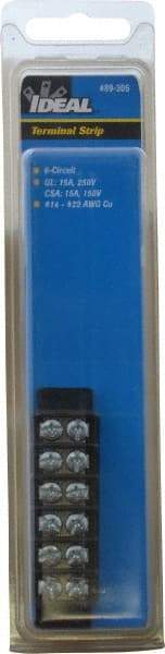 Ideal - 6 Poles, 300 Volt, 30 Amp, -40 to 266°F, Polyester Thermoplastic, Polyester Thermoplastic Multipole Terminal Block - Zinc Plated Steel, 22 to 14 AWG Compatibility, 0.41 Inch High - Strong Tooling