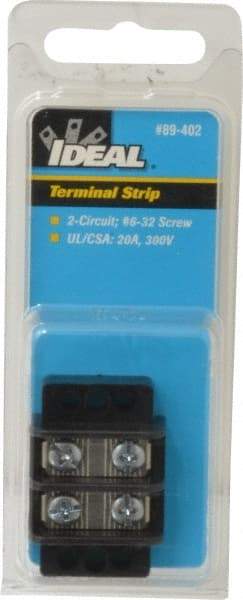 Ideal - 2 Poles, 300 Volt, 30 Amp, -40 to 266°F, Polyester Thermoplastic, Polyester Thermoplastic Multipole Terminal Block - Zinc Plated Steel, 22 to 12 AWG Compatibility, 0.56 Inch High - Strong Tooling