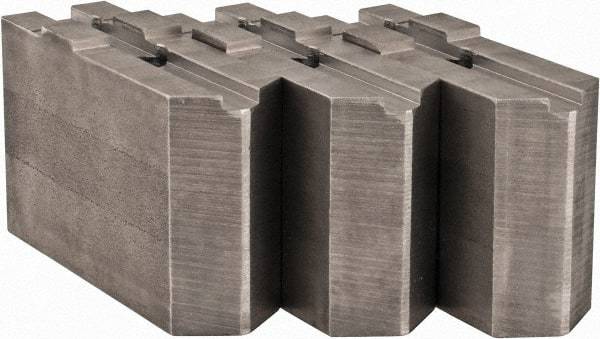 Abbott Workholding Products - Tongue & Groove Attachment, Square Soft Lathe Chuck Jaw - 3 Jaws, Steel, 1.5748" Btw Mount Hole Ctrs, 4-1/2" Long x 1-1/2" Wide x 3" High, 0.4724" Groove, 0.4724" & 12mm Fastener - Strong Tooling