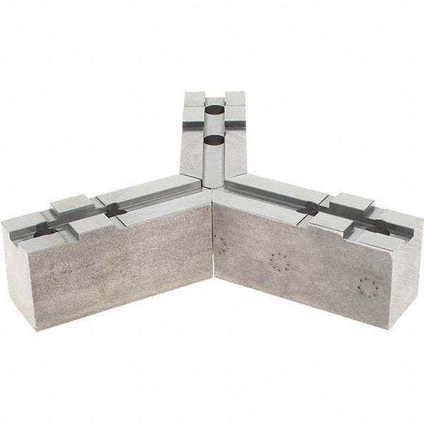 Abbott Workholding Products - Tongue & Groove Attachment, Square Soft Lathe Chuck Jaw - 3 Jaws, Steel, 1.5748" Btw Mount Hole Ctrs, 4-1/2" Long x 1-1/2" Wide x 2" High, 0.4724" Groove, 0.4724" & 12mm Fastener - Strong Tooling