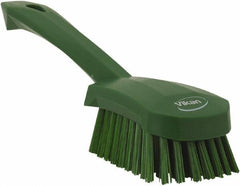 Vikan - 1.3" Bristle Length, Polyester Scrub Brush - 4-1/4" Long x 2-3/4" Wide Head, 10" OAL, Green, Polypropylene Block - Strong Tooling