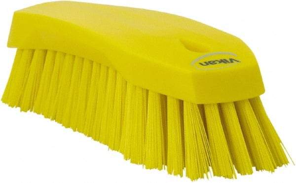 Vikan - 1.3" Bristle Length, Polyester Utility Scrub Brush - 7" Long x 3" Wide Head, 8" OAL, Yellow, Polypropylene Block - Strong Tooling