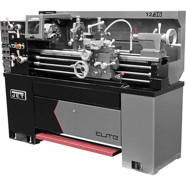 Jet - 12" Swing, 36" Between Centers, 230 Volt, Single or Triple Phase Engine Lathe - 2 hp, 1-9/16" Bore Diam, 30" Deep x 60" High x 71" Long - Strong Tooling