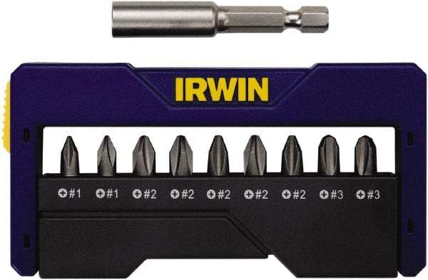 Irwin - 10 Piece, 1/4" Drive Screwdriver Insert Bit Set - #1 to #3 Phillips, 0.05 to 1/4" Hex, 1.27 to 10mm Hex - Strong Tooling