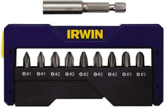 Irwin - 10 Piece, 1/4" Drive Screwdriver Insert Bit Set - #1 to #3 Phillips, 0.05 to 1/4" Hex, 1.27 to 10mm Hex - Strong Tooling