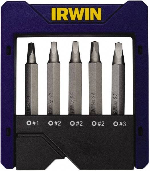 Irwin - 5 Piece, Square Handle, Power Bit Set - 0.05 to 1/4" Hex, #1 to #3, 1/4" Hex Drive - Strong Tooling