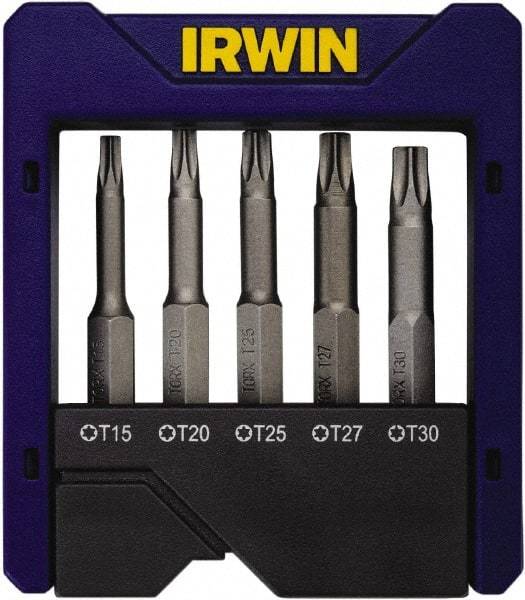 Irwin - 5 Piece, Torx Handle, Power Bit Set - 0.05 to 1/4" Hex, 1/4" Hex Drive - Strong Tooling