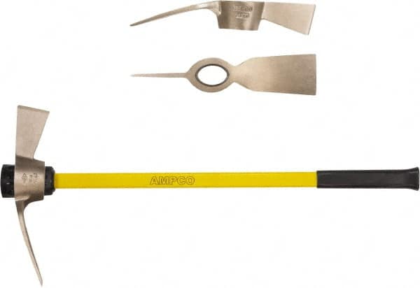 Ampco - 5 Lb Head Nonsparking Mattock - 36-1/4" OAL, 16" Long Blade, Fiberglass Straight Handle - Strong Tooling