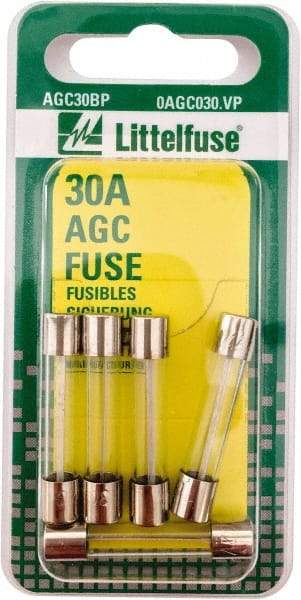 Value Collection - 32V AC/DC, 30 Amp, Fast-Acting Miniature Glass/Ceramic Fuse - 1-1/4" OAL, 1/4" Diam - Strong Tooling