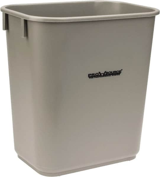 PRO-SOURCE - 14 Qt Gray Rectangle Trash Can - Polyethylene, 12-1/4" High x 8-1/4" Long x 11-1/4" Wide - Strong Tooling