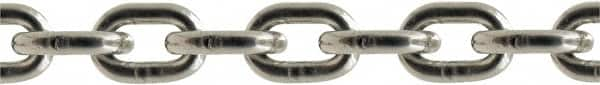 Value Collection - 7/64" Welded Stainless Steel Chain - 132 Lb Capacity, Grade 43, 100' Long, Polished Finish - Strong Tooling