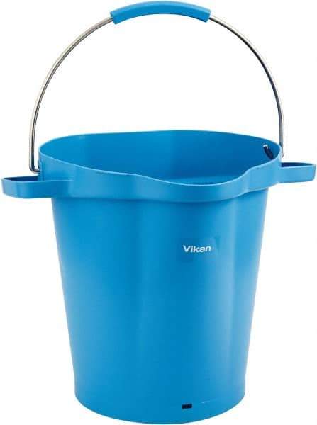 Vikan - 5 Gal, 18" High, Polypropylene Round Blue Single Pail with Pour Spout - Handle Included, 15.4mm Top Length x 18.9" Top Width x 18.9" Top Diam - Strong Tooling