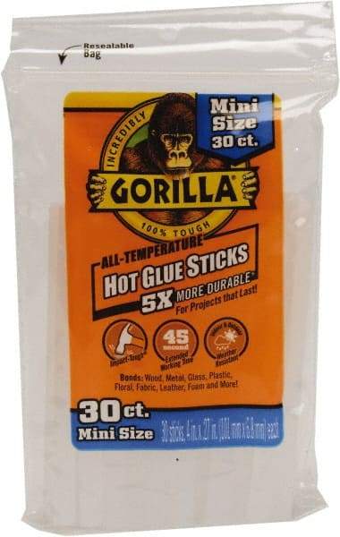 Gorilla Glue - 0.27" Diam, 4" Long, Clear, Hot Melt, Low Melt Glue Stick - Strong Tooling