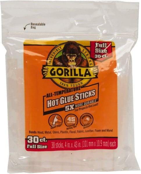 Gorilla Glue - 0.43" Diam, 4" Long, Clear, Hot Melt, Low Melt Glue Stick - Strong Tooling