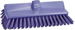 Vikan - 1-1/2" Bristle Length, Polyester Scrub Brush - 10" Long x 5-1/2" Wide Head, 10-25/64" OAL, European Threaded Handle, Purple, Polypropylene Block - Strong Tooling