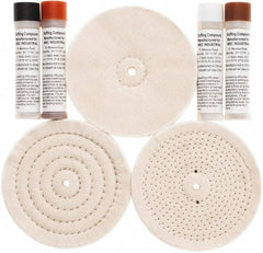 Value Collection - 6" Diam Loose Sewn, Cushion Sewn Buffing Wheel Set - 1/2" Arbor Hole - Strong Tooling