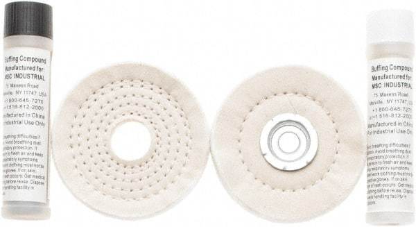 Value Collection - 4" Diam Loose Sewn, Cushion Sewn Buffing Wheel Set - 1/2" Arbor Hole - Strong Tooling