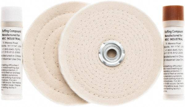 Value Collection - 6" Diam Cushion Sewn, Spiral Sewn Buffing Wheel Set - 1/2 & 7/8" Arbor Hole - Strong Tooling