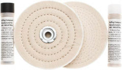 Value Collection - 6" Diam Cushion Sewn, Spiral Sewn Buffing Wheel Set - 1/2 & 7/8" Arbor Hole - Strong Tooling