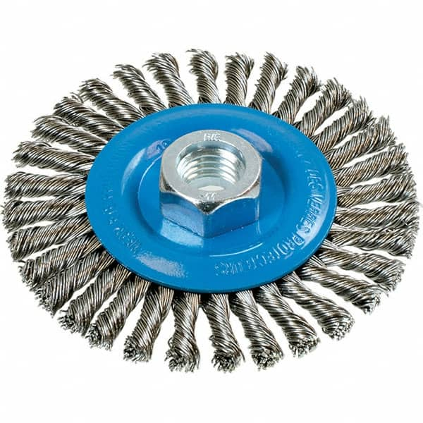 WALTER Surface Technologies - 4" OD, 5/8-11 Arbor Hole, Stringer Bead Stainless Steel Wheel Brush - 3/16" Face Width, 0.02" Filament Diam, 20,000 RPM - Strong Tooling