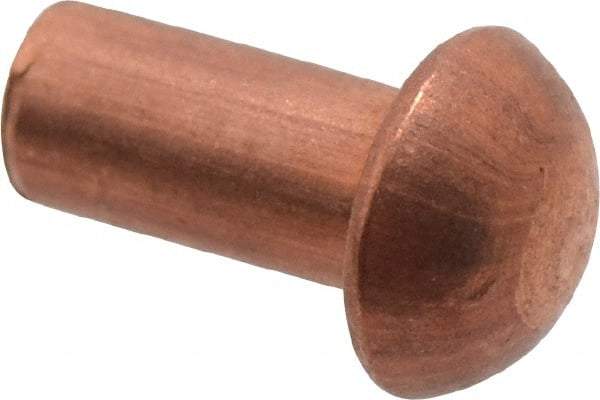 Made in USA - 1/8" Body Diam, Round Copper Solid Rivet - 1/4" Length Under Head - Strong Tooling