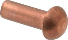 Made in USA - 1/8" Body Diam, Round Copper Solid Rivet - 3/8" Length Under Head - Strong Tooling