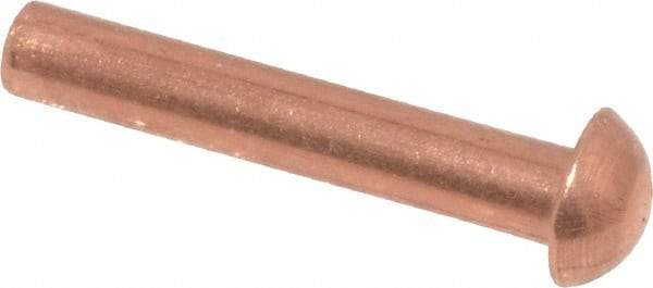 Made in USA - 1/8" Body Diam, Round Copper Solid Rivet - 3/4" Length Under Head - Strong Tooling