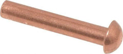 Made in USA - 1/8" Body Diam, Round Copper Solid Rivet - 3/4" Length Under Head - Strong Tooling