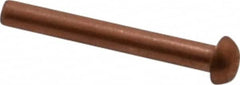 Made in USA - 1/8" Body Diam, Round Copper Solid Rivet - 1" Length Under Head - Strong Tooling