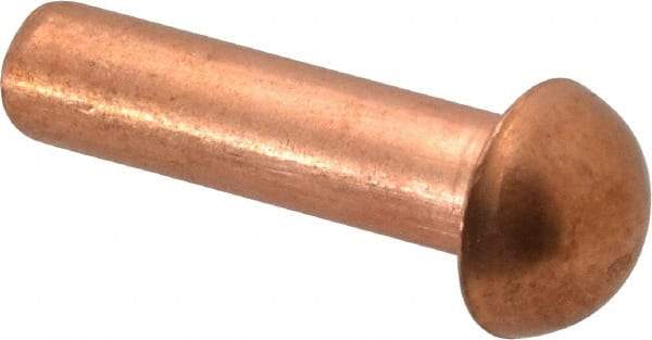 Made in USA - 1/4" Body Diam, Round Copper Solid Rivet - 1" Length Under Head - Strong Tooling