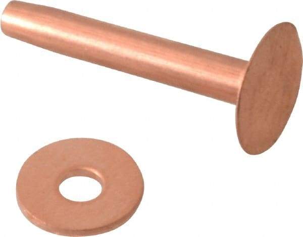 Made in USA - #10 Wire Body Diam, Flat Copper Belt Rivet with Washer - 1" Length Under Head, 7/16" Head Diam - Strong Tooling