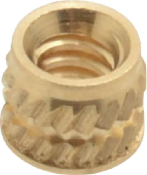 E-Z LOK - #4-40, 0.153" Small to 0.159" Large End Hole Diam, Brass Single Vane Tapered Hole Threaded Insert - 0.172" Insert, 0.157" Pilot Diam, 0.135" OAL, 0.093" Min Wall Thickness - Strong Tooling