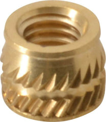 E-Z LOK - #10-32, 0.267" Small to 0.277" Large End Hole Diam, Brass Single Vane Tapered Hole Threaded Insert - 0.296" Insert, 0.272" Pilot Diam, 0.225" OAL, 0.159" Min Wall Thickness - Strong Tooling