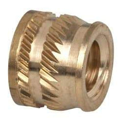 E-Z LOK - 1/4-20, 0.349" Small to 0.363" Large End Hole Diam, Brass Single Vane Tapered Hole Threaded Insert - 3/8" Insert, 0.354" Pilot Diam, 0.3" OAL, 0.194" Min Wall Thickness - Strong Tooling