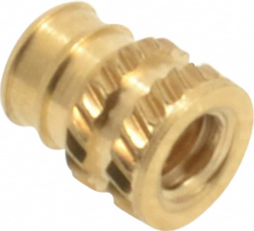 E-Z LOK - #4-40, 0.141" Small to 0.159" Large End Hole Diam, Brass Double Vane Tapered Hole Threaded Insert - 0.172" Insert, 0.144" Pilot Diam, 7/32" OAL, 0.093" Min Wall Thickness - Strong Tooling