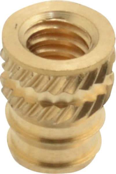 E-Z LOK - #8-32, 0.208" Small to 0.234" Large End Hole Diam, Brass Double Vane Tapered Hole Threaded Insert - 1/4" Insert, 0.212" Pilot Diam, 5/16" OAL, 0.133" Min Wall Thickness - Strong Tooling