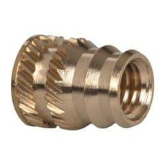 E-Z LOK - #10-32, 0.246" Small to 0.277" Large End Hole Diam, Brass Double Vane Tapered Hole Threaded Insert - 19/64" Insert, 1/4" Pilot Diam, 3/8" OAL, 0.159" Min Wall Thickness - Strong Tooling