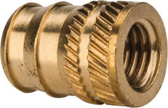 E-Z LOK - 1/4-28, 0.321" Small to 0.363" Large End Hole Diam, Brass Double Vane Tapered Hole Threaded Insert - 3/8" Insert, 0.332" Pilot Diam, 1/2" OAL, 0.194" Min Wall Thickness - Strong Tooling