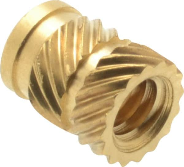 E-Z LOK - #8 32 UNC, 1/4" Diam, Brass Unheaded Heat Installed Threaded Insert - 0.22" Hole, 0.321" OAL, 1/4" Head Diam - Strong Tooling