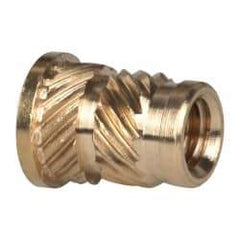 E-Z LOK - #8 32 UNC, 1/4" Diam, Brass Headed Heat Installed Threaded Insert - 0.22" Hole, 0.357" OAL x 0.033" High, 9/32" Head Diam - Strong Tooling