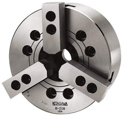 Kitagawa - 3 Jaws, 12" Chuck Diam, Plain Back Mount, 3.5827" Through Hole, Drawbar, Hydraulic Power Lathe Chuck - 31,718 Lb Force per Jaw, 1.5mm x 60 Serrated Jaw Interface, 34mm to 304mm Jaw Capacity, 3,300 RPM, High Speed Steel Body - Strong Tooling