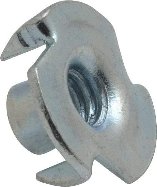 Value Collection - 1/4-20 Zinc-Plated Steel Standard Tee Nut - 5/16" Barrel Length, 3/4" Flange Diam, 3 Prongs - Strong Tooling