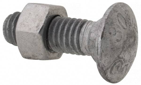 Value Collection - 3/8-16 UNC 1-1/4" Length Under Head, Standard Square Neck, Carriage Bolt - 1006-1050 Steel, Galvanized Zinc-Plated Finish - Strong Tooling