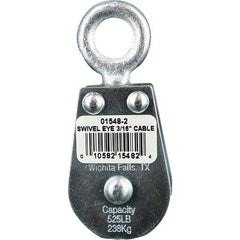 Block Division - 525 Lbs. Load Limit, Swivel Eye Standard Block - Double Sheave, 1-1/2 Inch Outside Diameter, Wire Rope, 3/16 Inch Diameter, Eye, 5/8 Inch Inside Diameter, Carbon Steel, Zinc Plated Finish - Strong Tooling