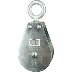 Block Division - 1, 550 Lbs. Load Limit, Swivel Eye Standard Block - Double Sheave, 3-1/2 Inch Outside Diameter, Wire Rope, 5/16 Inch Diameter, Eye, 1-3/16 Inch Inside Diameter, Carbon Steel, Zinc Plated Finish - Strong Tooling