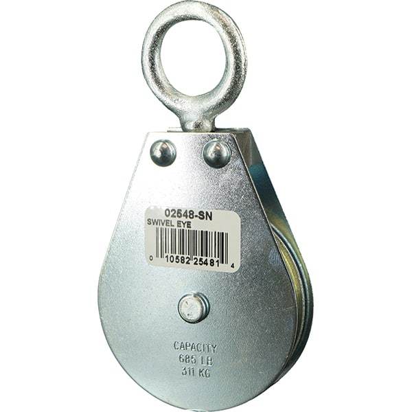 Block Division - 685 Lbs. Load Limit, Swivel Eye Snatch Block - Single Sheave, 2-1/2 Inch Outside Diameter, Wire Rope, 1/4 Inch Diameter, Eye, 7/8 Inch Inside Diameter, Carbon Steel, Zinc Plated Finish - Strong Tooling