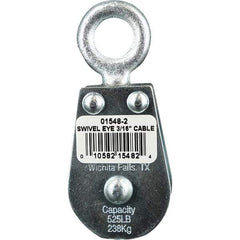 Block Division - 525 Lbs. Load Limit, Swivel Eye Snatch Block - Double Sheave, 1-5/8 Inch Outside Diameter, Wire Rope, 3/16 Inch Diameter, Eye, 5/8 Inch Inside Diameter, Carbon Steel, Zinc Plated Finish - Strong Tooling