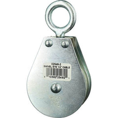 Block Division - 685 Lbs. Load Limit, Swivel Eye Snatch Block - Double Sheave, 2-1/2 Inch Outside Diameter, Wire Rope, 1/4 Inch Diameter, Eye, 7/8 Inch Inside Diameter, Carbon Steel, Zinc Plated Finish - Strong Tooling